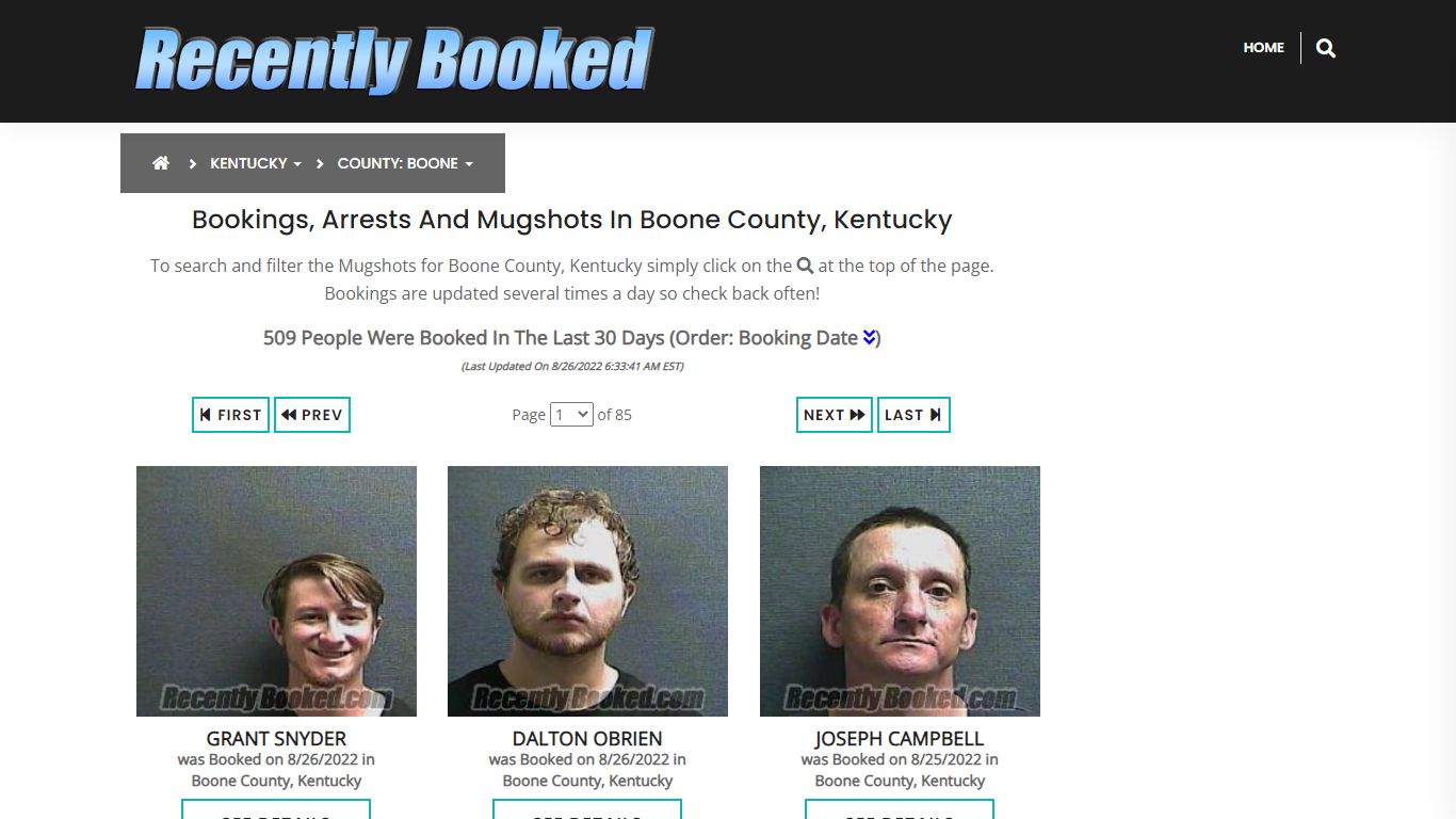 Recent bookings, Arrests, Mugshots in Boone County, Kentucky