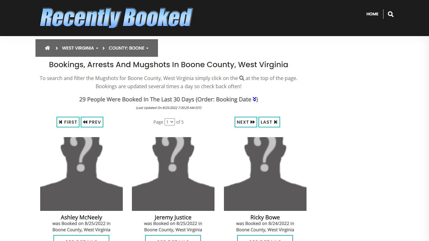 Bookings, Arrests and Mugshots in Boone County, West Virginia